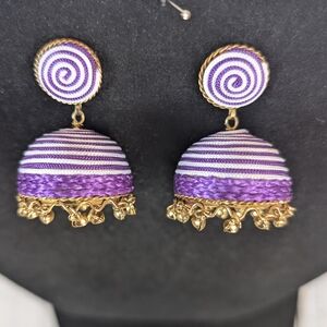 Elegant Purple and Gold Jumka Earrings | Boho | Indian Earrings